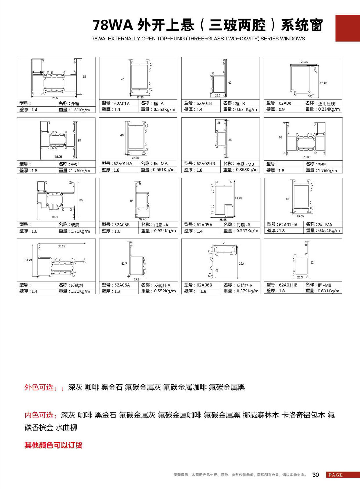 78WA外开上悬(三玻两腔)系统窗