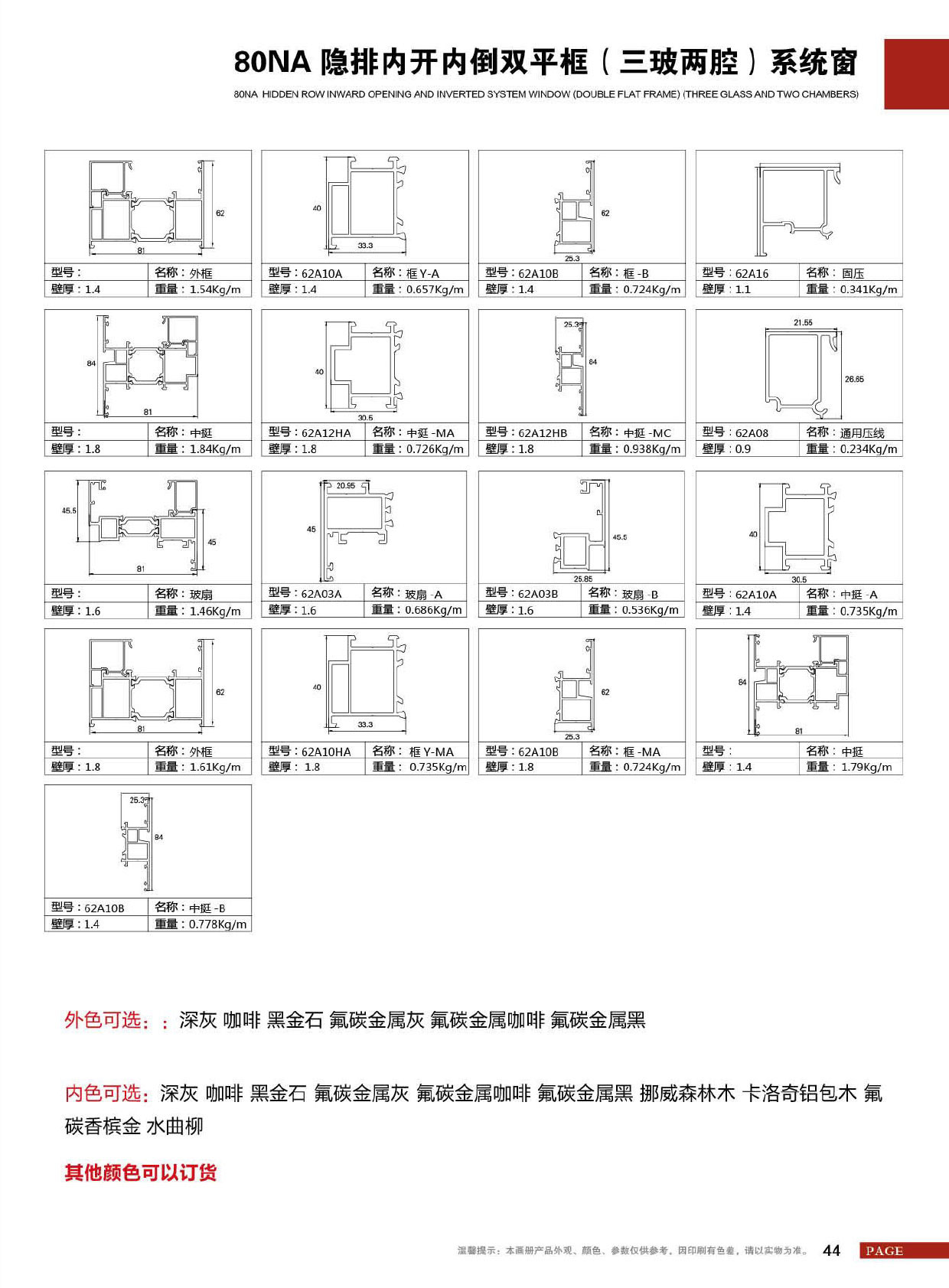 80NA隐排内开内倒双平框(三玻两腔)系统窗