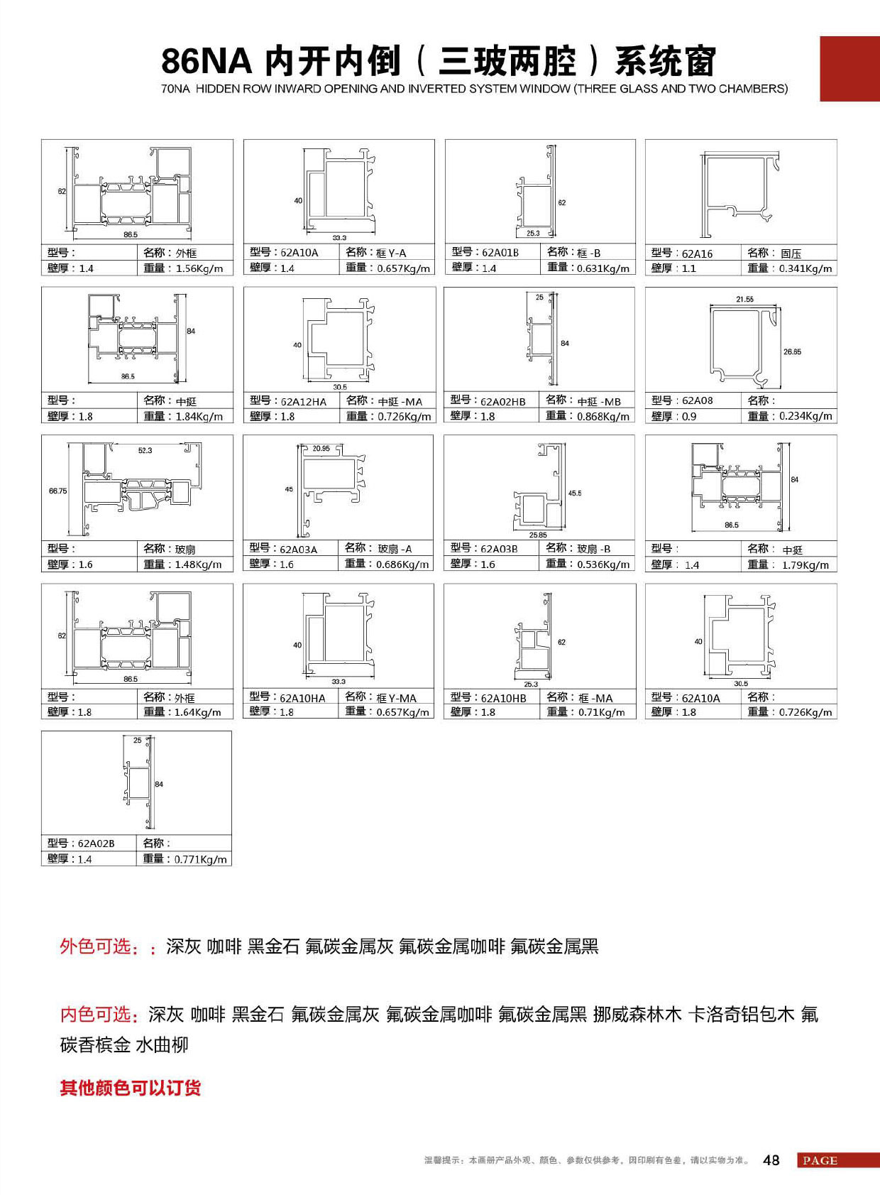 86NA内开内倒(三玻两腔)系统窗