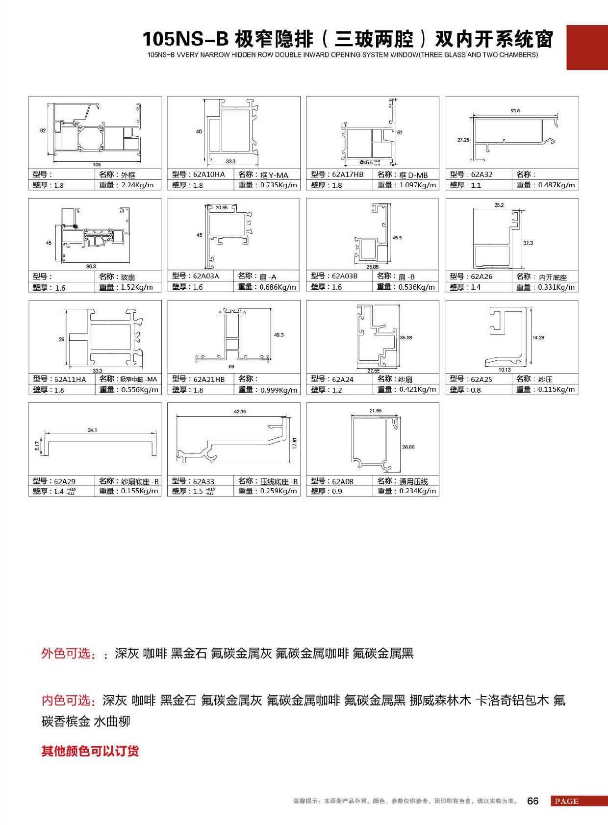105NS-B极窄隐排(三玻两腔)双内开系统窗